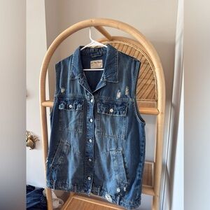 We The Free Distressed Dark Blue Denim Vest